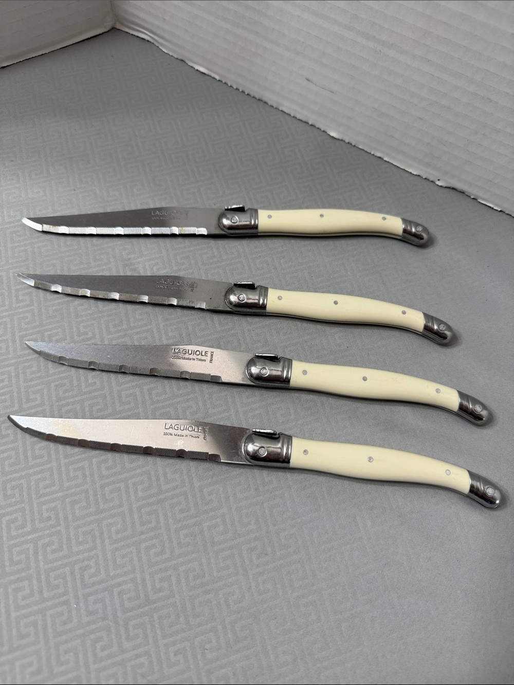 Set of 4 Geniune Laguiole Steak Knives Ivory Colored Handle Made Thiers France